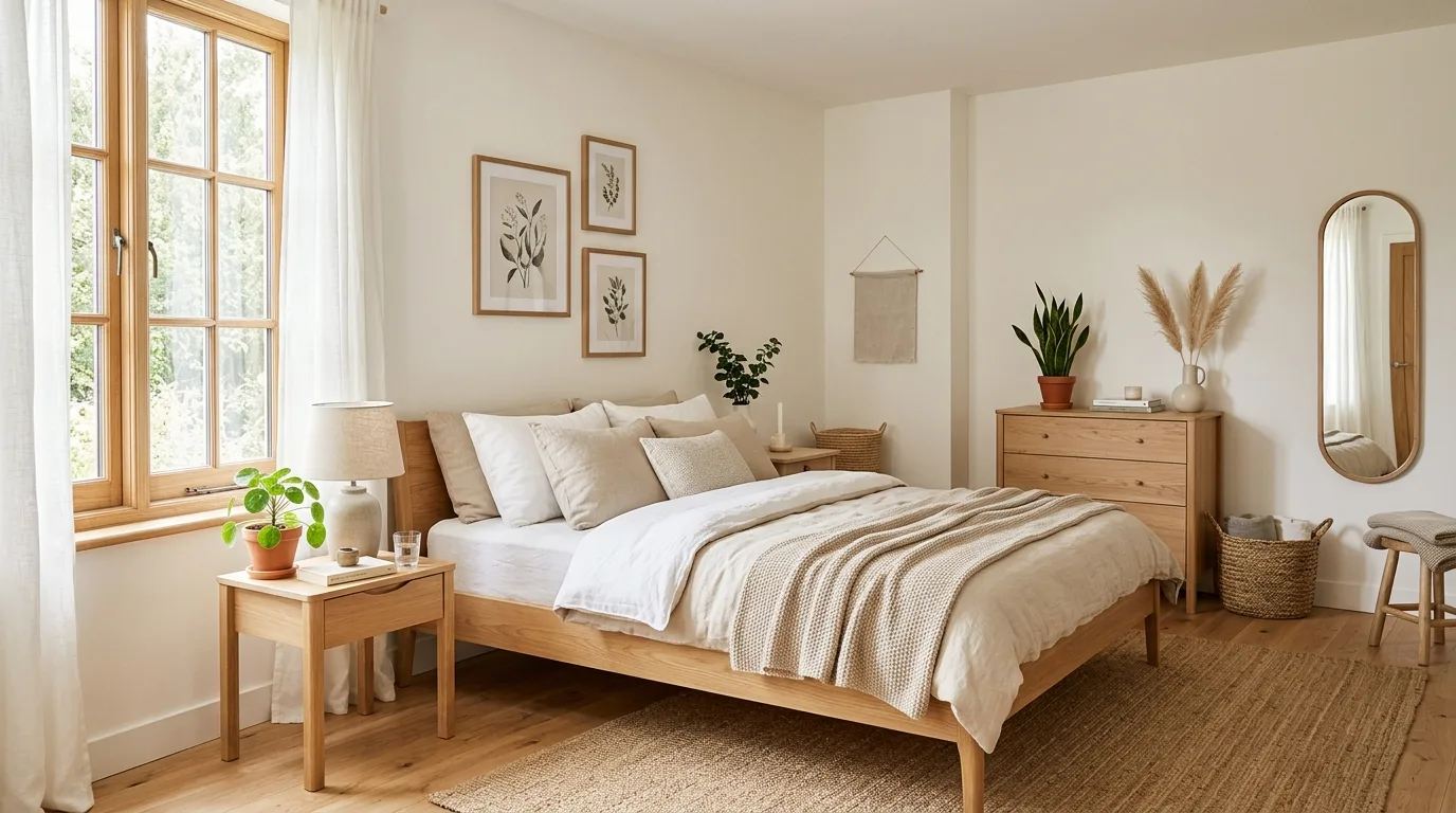 Pair Scandinavian simplicity with organic warmth inspiration for an earthy bedroom.